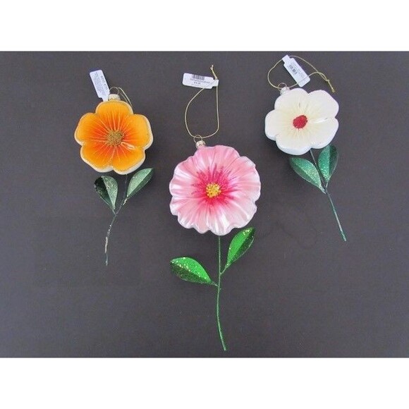 west elm Other - West Elm Glass Flower Ornaments Set 3 White Orange Pink Large NEW